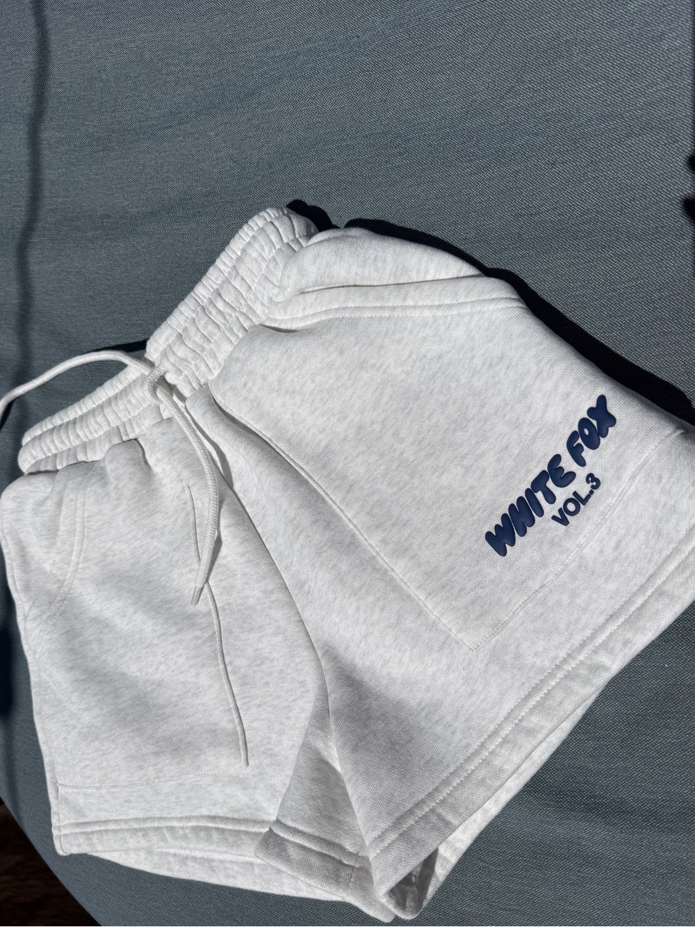 White Fox Boutique Light Gray Athletic Shorts with Navy Logo